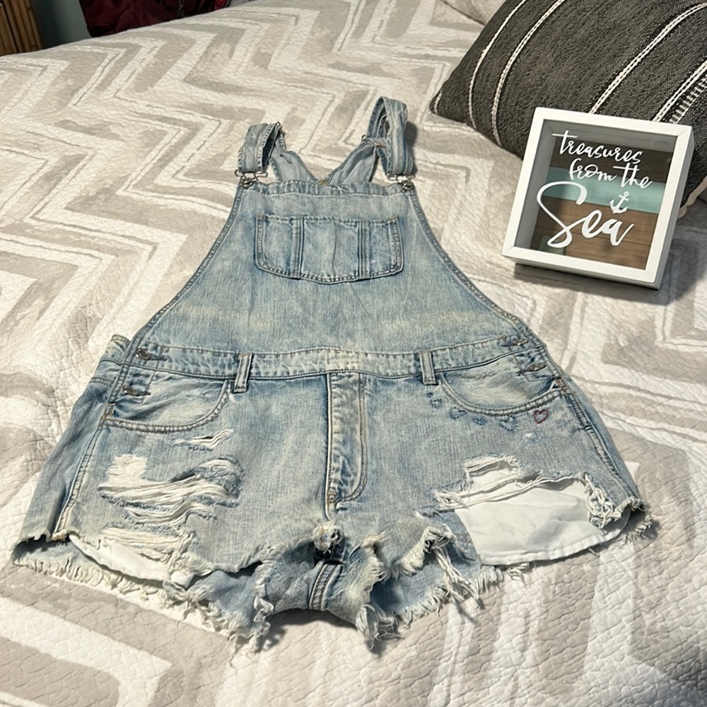 American Eagle Denim Jean Short Overalls L Large